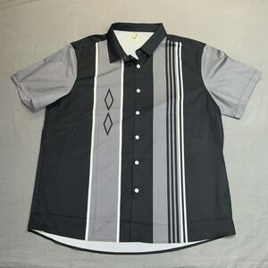 Hardaddy Mens Geometric Print Short Sleeve Button Up Shirt Black Size XL